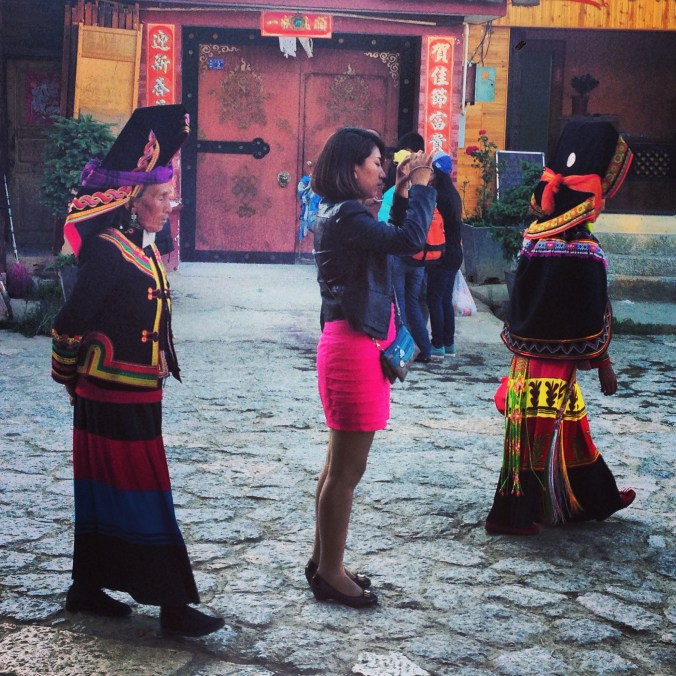 Women dressed in ethnic clothes. 