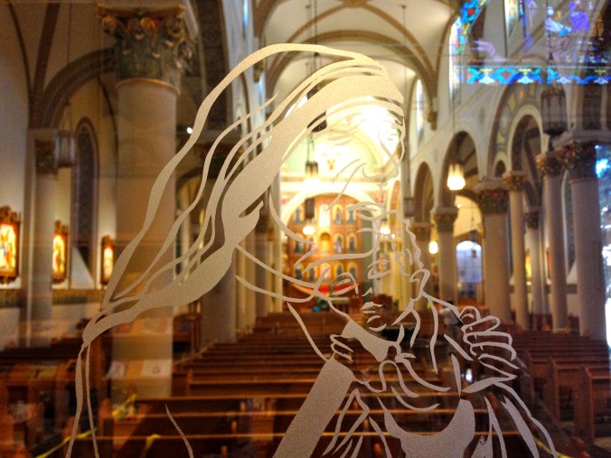 The inside of the church. 